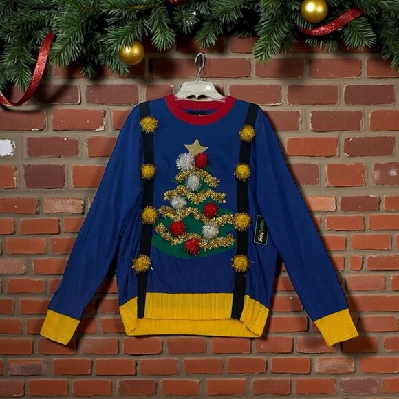 Tipsy Elves Ugly Xmas Christmas Sweater Tree Pom Poms Garland Size L/XL NWT - Picture 1 of 7